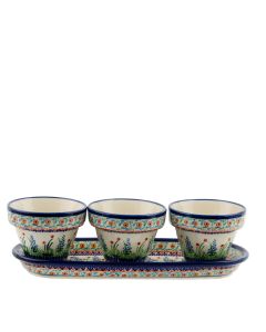 Zestaw - trzy doniczki z podstawką